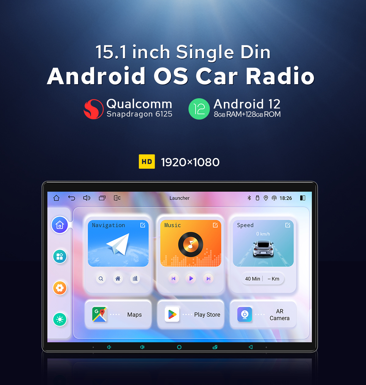 JOYING 15.1 Inch Qualcomm Snapdragon 6125 Car Radio Universal Single DIN